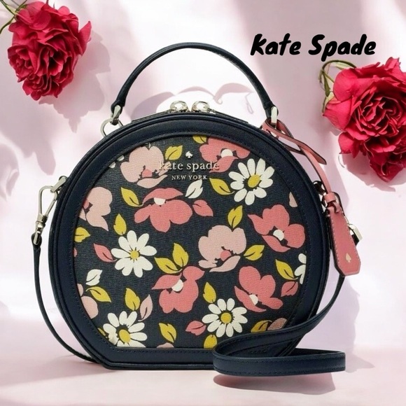 Kate Spade NWT Blue Multi Traveler Road Trip Floral Print Round Crossbody Bag - Picture 2 of 9